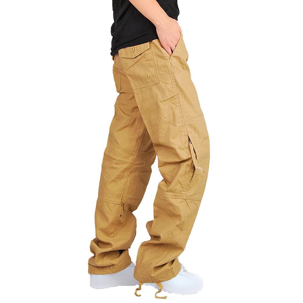 Corduroy Pants Mens Cotton Black Cargo Pants Casual Stylish Buckle Zipper Multi Pockets Loose Trouser Fashion Outdoor Sweatpants Mens White Linen Pants Khaki L