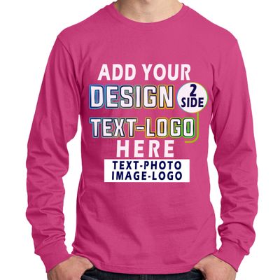 Custom T-Shirt for Men Women Add Your Text Image Design Front & Back Personalized Long Sleeve Shirt Sangria