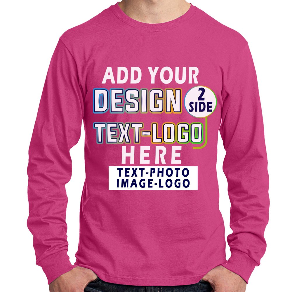Custom T-Shirt for Men Women Add Your Text Image Design Front & Back Personalized Long Sleeve Shirt Sangria