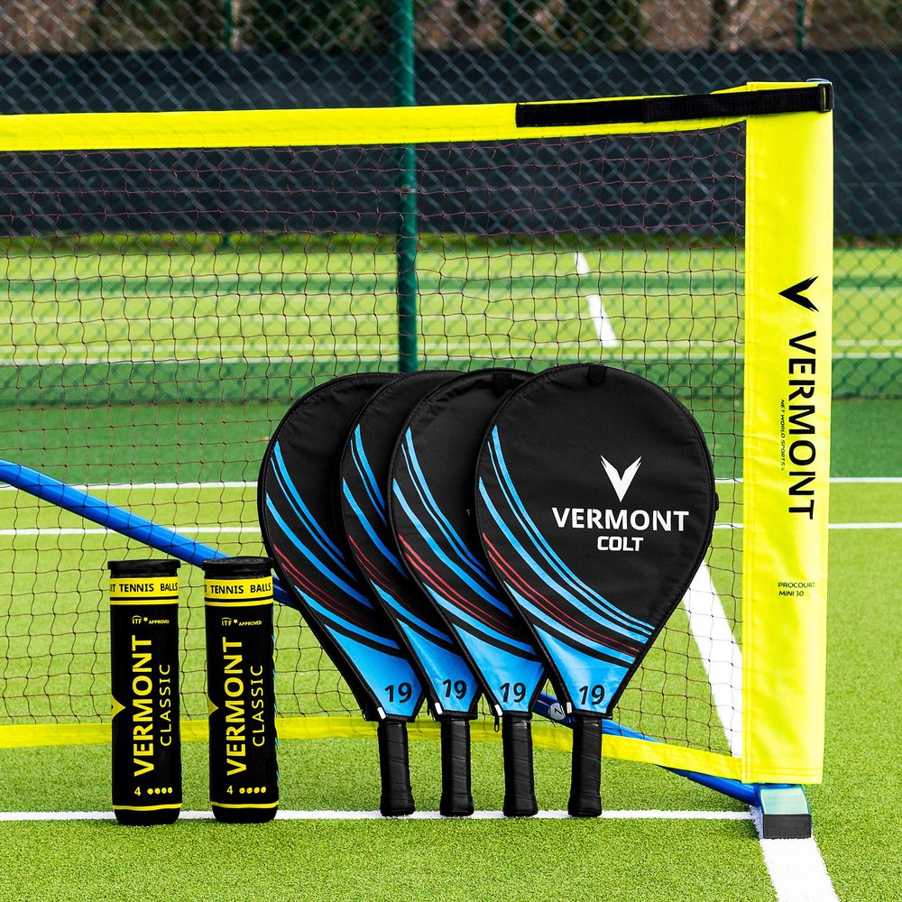 Vermont Procourt Mini Tennis Net & Racket Set | Portable Tennis Set | Tennis Balls Included (30ft (9.1m), Kids)