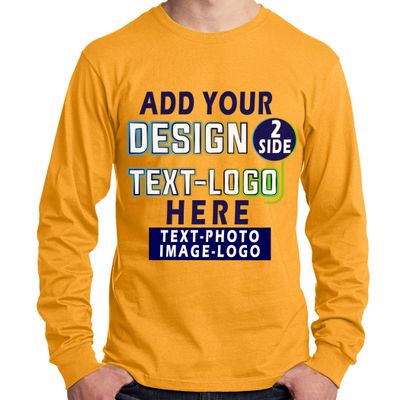 Custom T-Shirt for Men Women Add Your Text Image Design Front & Back Personalized Long Sleeve Shirt Gold