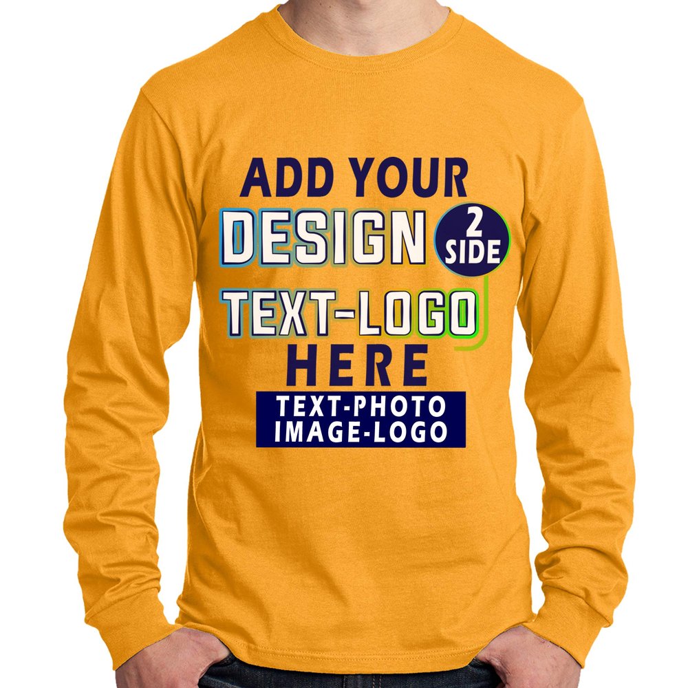 Custom T-Shirt for Men Women Add Your Text Image Design Front & Back Personalized Long Sleeve Shirt Gold