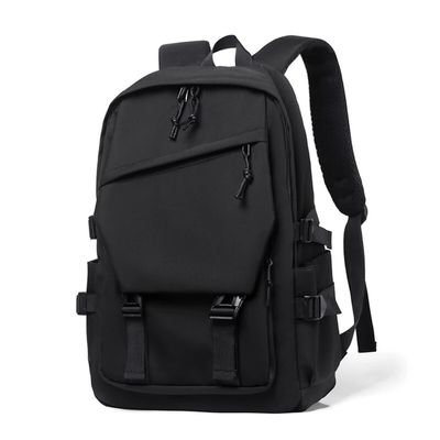 15-inch Nylon Waterproof Backpack Trendy Travel Bag High Capacity with Side Pockets Daily Bag for Men Women (Black)