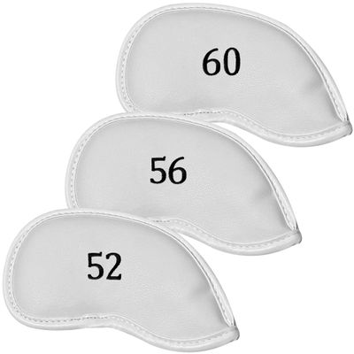 All Teed Up Premium Magnetic Leather Iron and Wedge Golf Club Head Covers | Fits Most Clubs | Embroidered Club Label on Both Sides of Club Head Cover (White 52,56,60 (Set of 3))