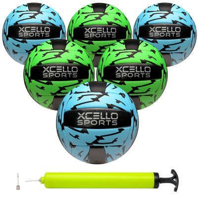 Xcello Sports Volleyball 6 Pack with Pump ASST-5 (Green/Blue Lightning)