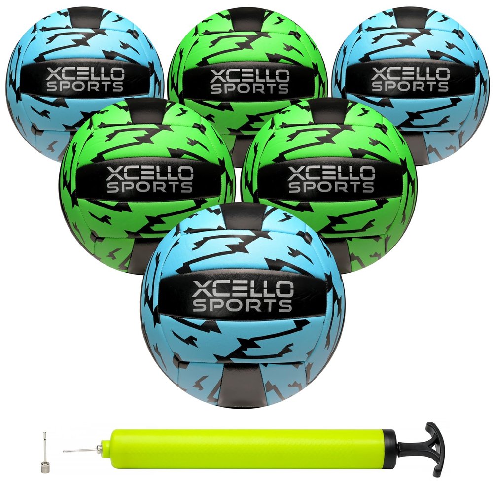Xcello Sports Volleyball 6 Pack with Pump ASST-5 (Green/Blue Lightning)