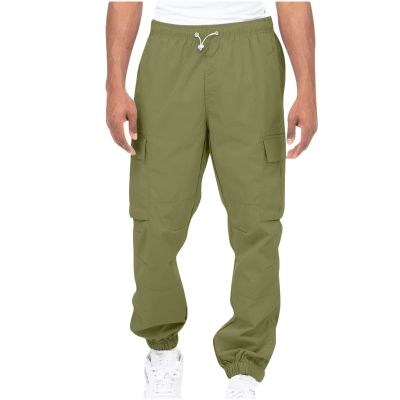 Mens White Pants Cargo Pants Men 2023 Cotton Elastic Waist Multi Pockets Outdoor Sweatpants Solid Beam Feed Loose Tooling Trousers Men's Pants Stretch Waistband Army Green 4X