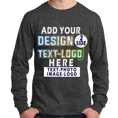 Custom T-Shirt for Men Women Add Your Text Image Design Front & Back Personalized Long Sleeve Shirt Dark Grey Heather