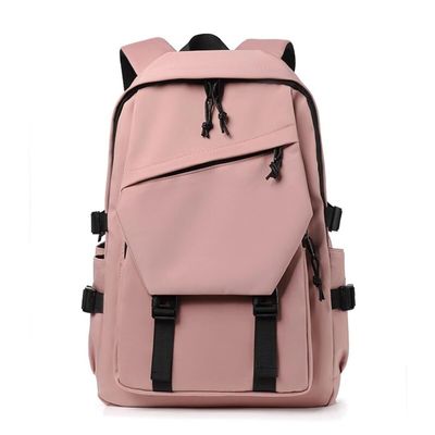 15-inch Nylon Waterproof Backpack Trendy Travel Bag High Capacity with Side Pockets Daily Bag for Men Women (Pink)