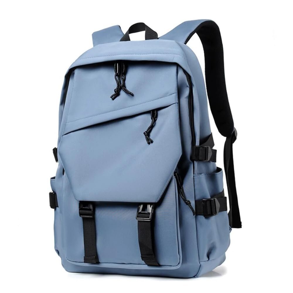 15-inch Nylon Waterproof Backpack Trendy Travel Bag High Capacity with Side Pockets Daily Bag for Men Women (Blue)