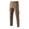 Training Pants Cotton Linen Pants Men 2023 Fashion Buckle Zipper Solid Stretch Cargo Pants Classic Skinny-Fit Straight Trousers Cargos Men Black Khaki 3X view 2