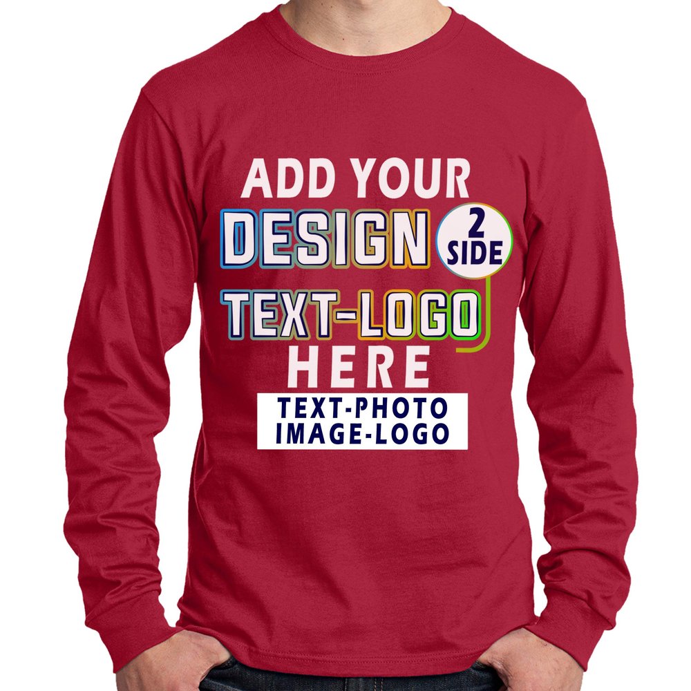 Custom T-Shirt for Men Women Add Your Text Image Design Front & Back Personalized Long Sleeve Shirt Red