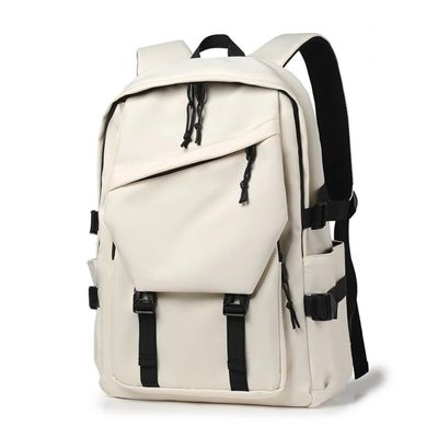 15-inch Nylon Waterproof Backpack Trendy Travel Bag High Capacity with Side Pockets Daily Bag for Men Women (White)