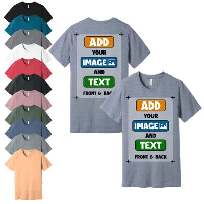 Custom T-Shirts, Heather Navy, Large - Personalized Front and Back Printed Unisex Tee Shirts - Customized Design Your Own T-Shirt for Men, Women with Text, Photo or Logo