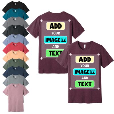 Custom T-Shirts, Heather Maroon, 2X-Large - Personalized Front and Back Printed Unisex Tee Shirts - Customized Design Your Own T-Shirt for Men, Women with Text, Photo or Logo