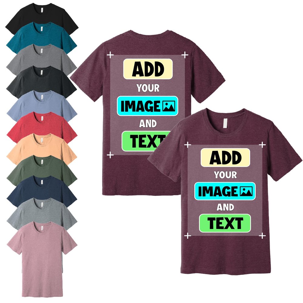 Custom T-Shirts, Heather Maroon, 2X-Large - Personalized Front and Back Printed Unisex Tee Shirts - Customized Design Your Own T-Shirt for Men, Women with Text, Photo or Logo