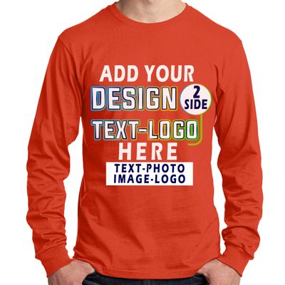 Custom T-Shirt for Men Women Add Your Text Image Design Front & Back Personalized Long Sleeve Shirt Orange