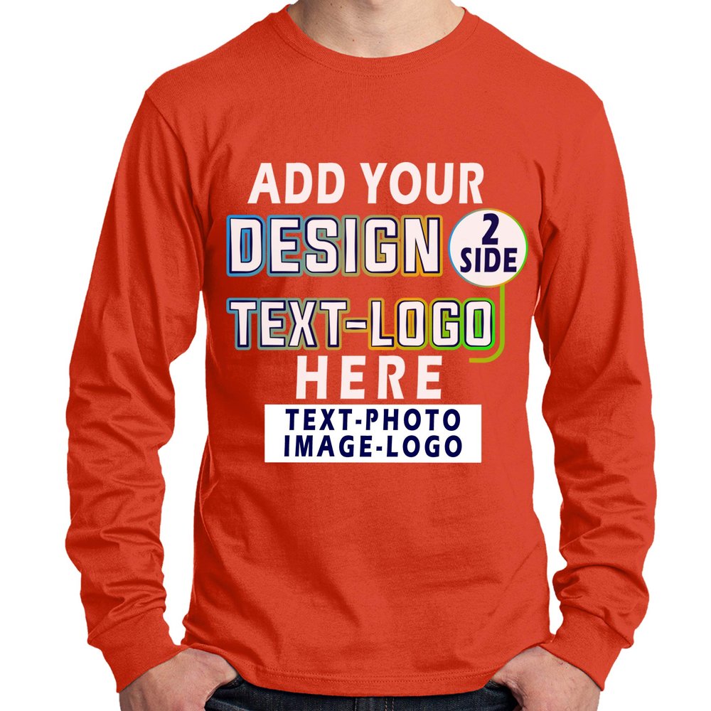 Custom T-Shirt for Men Women Add Your Text Image Design Front & Back Personalized Long Sleeve Shirt Orange