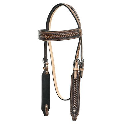 HILASON Western Horse Headstal Basketweave American Leather Dark Brown | Headstall for Horses |Headstall Show