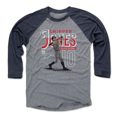 500 LEVEL Chipper Jones 3/4 Sleeve T-Shirt (Baseball Tee, XXX-Large, Navy/Heather Gray) - Chipper Jones Atlanta Name WHT