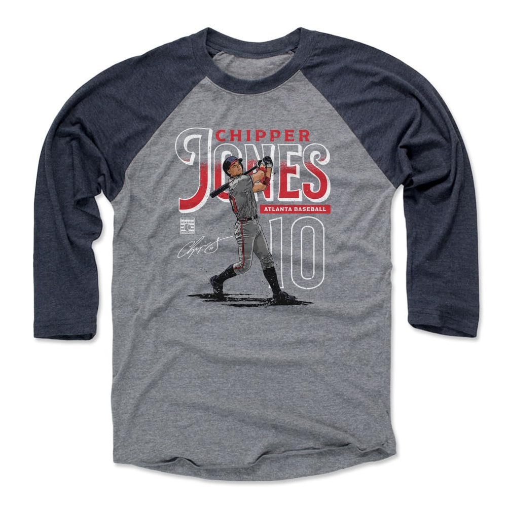 500 LEVEL Chipper Jones 3/4 Sleeve T-Shirt (Baseball Tee, XXX-Large, Navy/Heather Gray) - Chipper Jones Atlanta Name WHT
