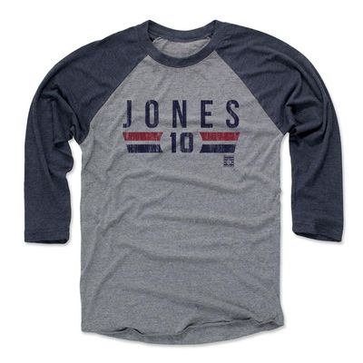 500 LEVEL Chipper Jones 3/4 Sleeve T-Shirt (Baseball Tee, XXX-Large, Navy/Heather Gray) - Chipper Jones Atlanta Font