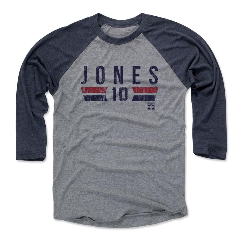 500 LEVEL Chipper Jones 3/4 Sleeve T-Shirt (Baseball Tee, XXX-Large, Navy/Heather Gray) - Chipper Jones Atlanta Font