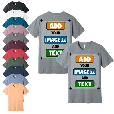 Custom T-Shirts, Heather Grey, 3X-Large - Personalized Front and Back Printed Unisex Tee Shirts - Customized Design Your Own T-Shirt for Men, Women with Text, Photo or Logo