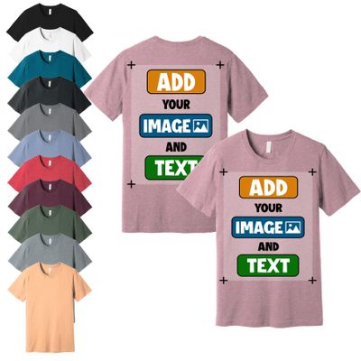 Custom T-Shirts, Heather Orchid, Large - Personalized Front and Back Printed Unisex Tee Shirts - Customized Design Your Own T-Shirt for Men, Women with Text, Photo or Logo