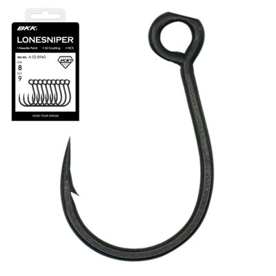 BKK LONESNIPER Single Lure Hook | #1 | 8-Pack | 2X | Saltwater Super Slide Coating | Needle Point | Popping Trolling Stickbaits