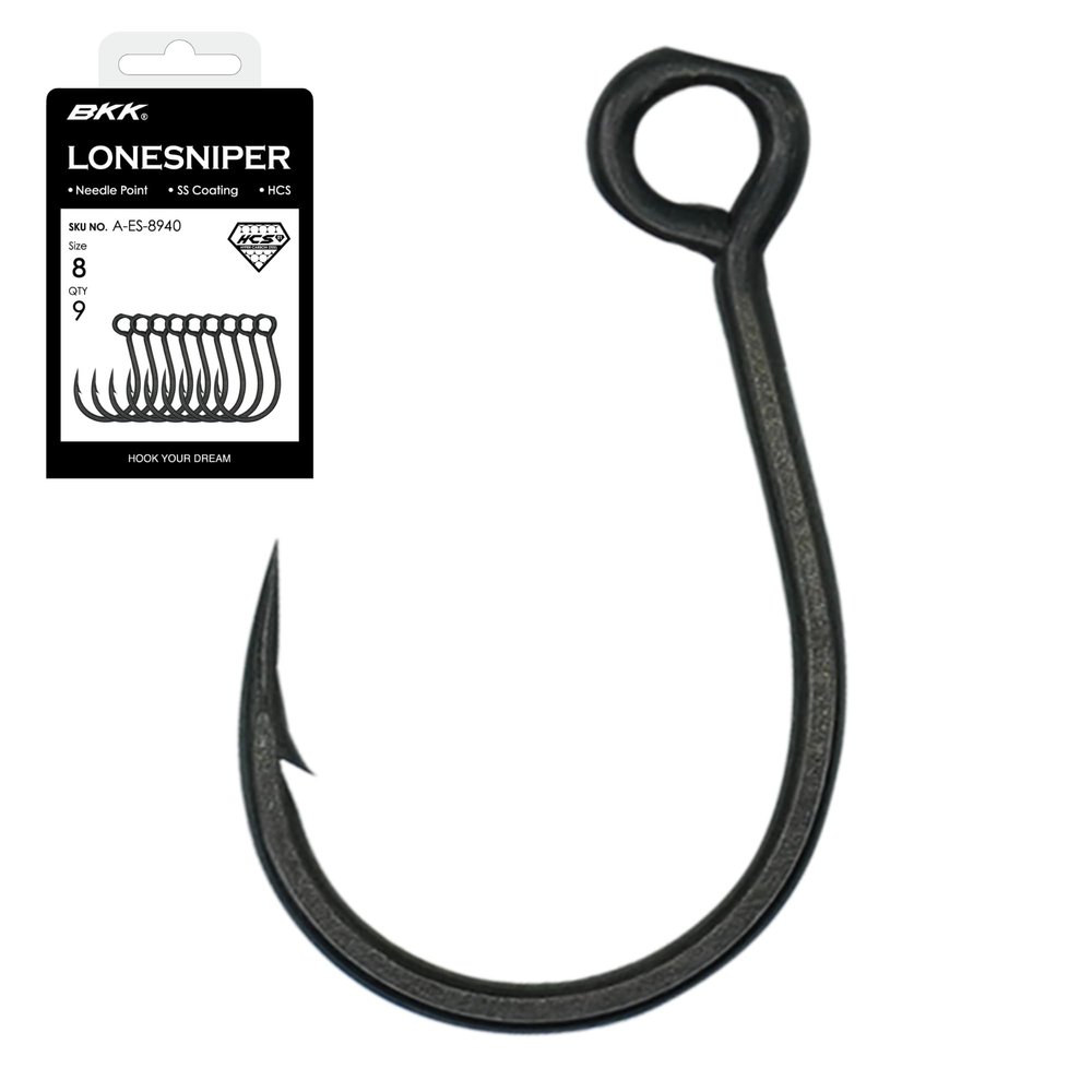 BKK LONESNIPER Single Lure Hook | #1 | 8-Pack | 2X | Saltwater Super Slide Coating | Needle Point | Popping Trolling Stickbaits