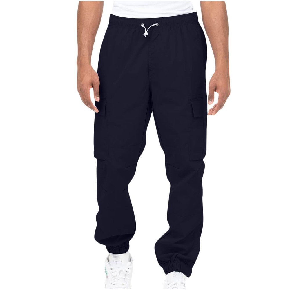 Beach Pants for Men Cargo Pants Men 2023 Cotton Elastic Waist Multi Pockets Outdoor Sweatpants Solid Beam Feed Loose Tooling Trousers Men Cargo Pants with Pockets 48 Dark Blue 4X