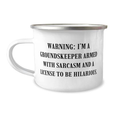 Inappropriate Groundskeeper Gifts, WARNING: I'M A GROUNDSKEEPER ARMED WITH, New 12oz Camper Mug For Coworkers, From Coworkers, Fun gifts for landscapers, Unique gifts for gardeners, Cool gifts for
