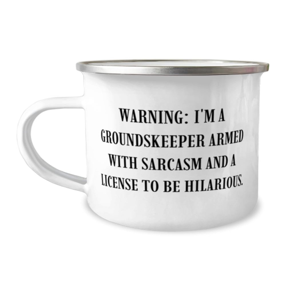 Inappropriate Groundskeeper Gifts, WARNING: I'M A GROUNDSKEEPER ARMED WITH, New 12oz Camper Mug For Coworkers, From Coworkers, Fun gifts for landscapers, Unique gifts for gardeners, Cool gifts for