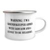 Inappropriate Groundskeeper Gifts, WARNING: I'M A GROUNDSKEEPER ARMED WITH, New 12oz Camper Mug For Coworkers, From Coworkers, Fun gifts for landscapers, Unique gifts for gardeners, Cool gifts for view 2