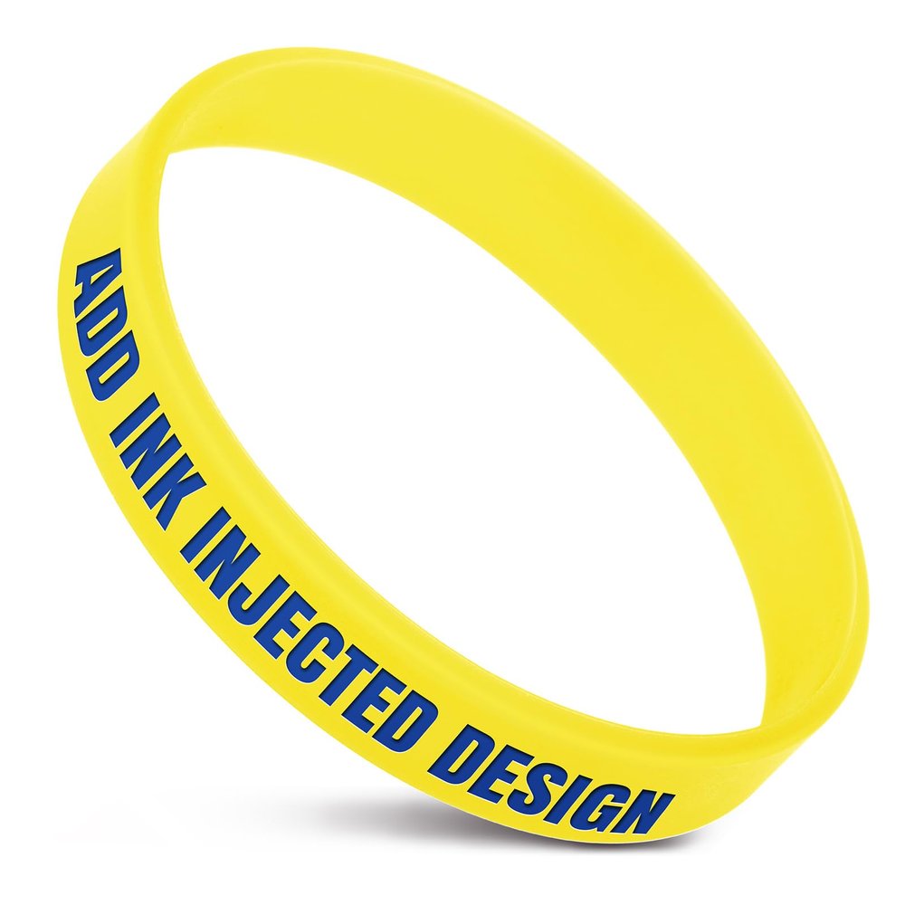 Muka Custom Silicone Wristbands 100 PCS, Debossed Ink Injected Rubber Bracelets for Fundraisers Motivation Support-Yellow-Adult (Large): 8-3/4 x 1/2 inch