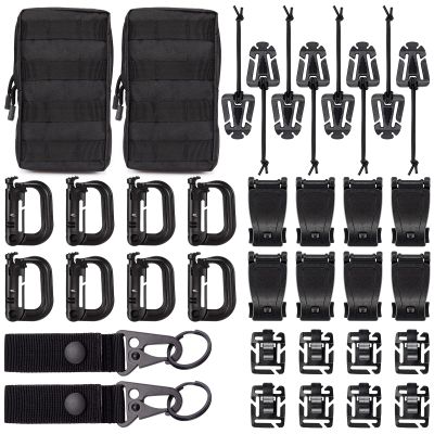 BOOSTEADY 36PCS Attachments for Tactical Backpack Vest Belt,D-Ring Grimloc Locking Gear Clip, Web Dominator Elastic Strings, Strap Management Tool Buckle,Hydration Tube Clips,Key Ring,MOLLE bag