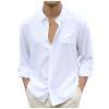 Ymosrh Button Down Shirts for Men, Mens Shirts Big and Tall Shirts Casual Work Designer Spring Summer Men's Casual Cotton Linen Solid Color Long Sleeve Shirts Loose Up Shirts Casual (3XL, White) view 1