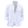 Ymosrh Button Down Shirts for Men, Mens Shirts Big and Tall Shirts Casual Work Designer Spring Summer Men's Casual Cotton Linen Solid Color Long Sleeve Shirts Loose Up Shirts Casual (3XL, White) view 3