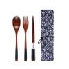 Wooden Flatware Wooden Fork and Spoon Chopsticks Reusable Tableware Cutlery Set Travel Utensils Tied Line Flatware, Eating Utensils with Pouch for Office Camping Traveling Picnic Office School view 1