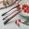 Wooden Flatware Wooden Fork and Spoon Chopsticks Reusable Tableware Cutlery Set Travel Utensils Tied Line Flatware, Eating Utensils with Pouch for Office Camping Traveling Picnic Office School view 3
