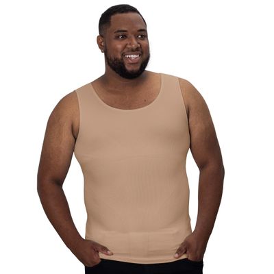 QORE LOGIQ Gynecomastia Compression Shirts for Men - Sleeveless Slimming Undershirts Tummy Control and Body Shaper Tank Top Beige M