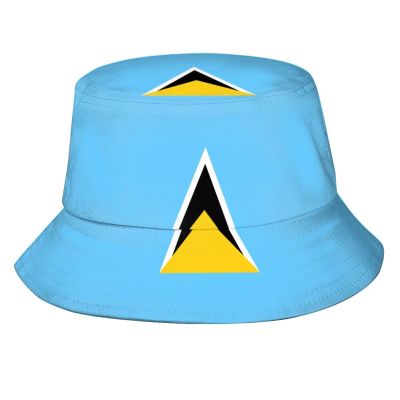 Cute Funny Saint Lucia Flag Bucket Hats Fashion Sun Cap Packable Outdoor Fisherman Hat for Women Men Adults