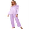 Schbbbta Pajamas for Women, Satin Silk 2 Pec Soft Comfy Sleepwear Long Sleeve Matching Silky Soft Pjs Set Outfits, Lavender, Large view 4