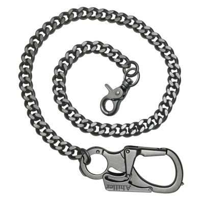 Ahiller Wallet Chain for Men, Lockable Carabiner with Tungsten Steel Taper, Heavy Duty Chain for Key Pocket Belt (QK-Black-1P)
