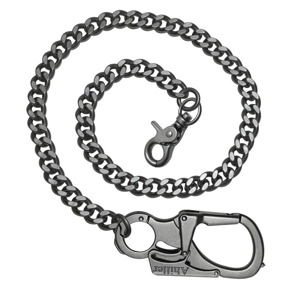 Ahiller Wallet Chain for Men, Lockable Carabiner with Tungsten Steel Taper, Heavy Duty Chain for Key Pocket Belt (QK-Black-1P)