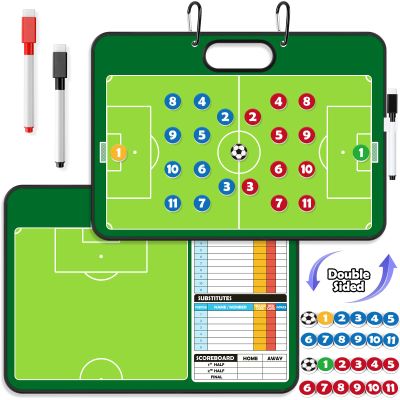 Torlam Magnetic Soccer Coaching Board Dry Erase Soccer Tactics Clipboard for Coach, Whiteboard Clipboard Football Soccer Training Gear Kit Coach Equipment Accessories 24 Magnets, Double-Sided