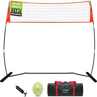 12FT Portable Volleyball Training Net for Hitting or Serving Drills, Outdoor & Indoor Freestanding Volleyball Practice Net with Height Adjustable, Glow in Dark Ball, Carry Bag
