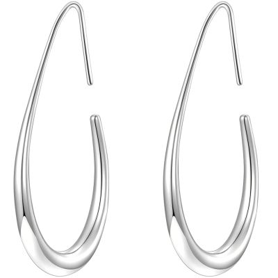 Silver Lightweight Teardrop Earring Huggie Hoop Earrings Large Oval Statement Jewelry for Women Trendy