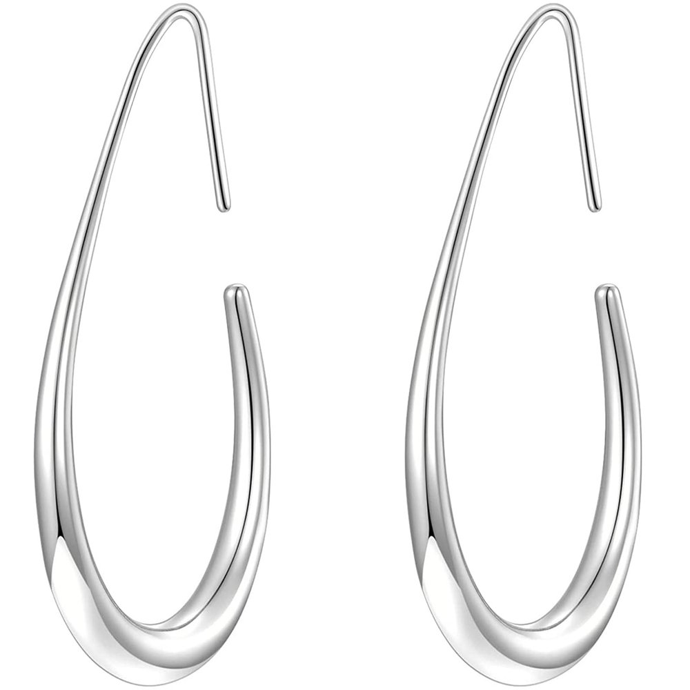 Silver Lightweight Teardrop Earring Huggie Hoop Earrings Large Oval Statement Jewelry for Women Trendy